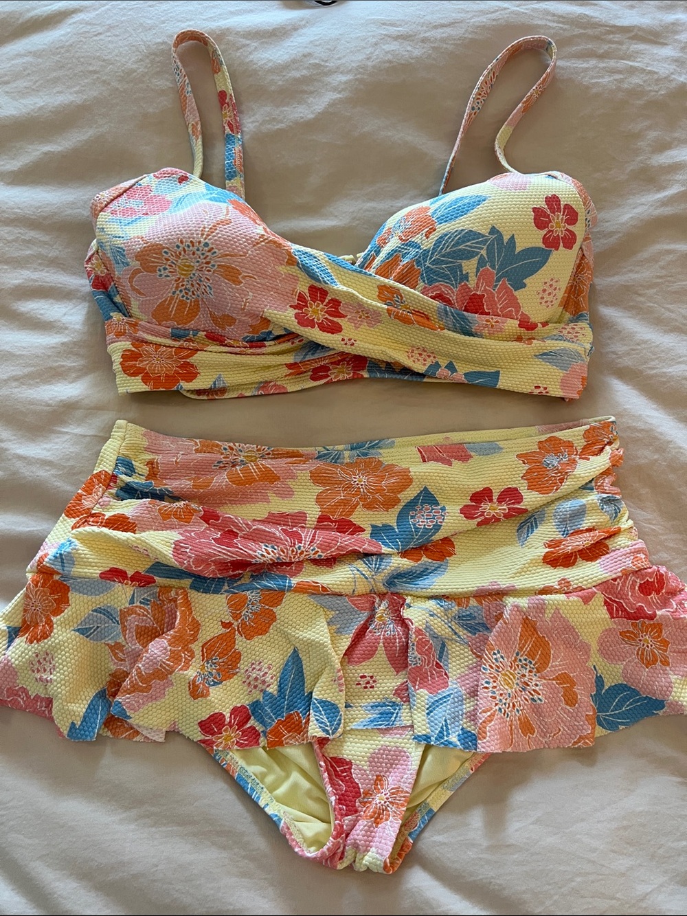 Beach House Floral High-Waist Bikini Set in Yellow; Size 12 Top, 10 Bottom